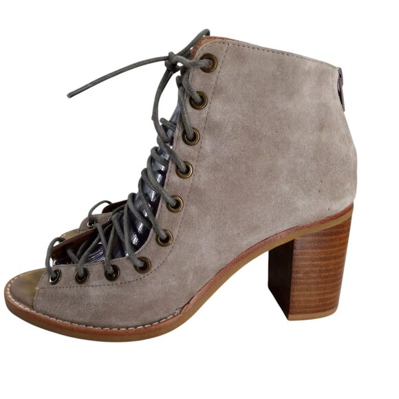 Jeffrey Campbell Cors Lace Up Open Toe Boots Booties Size 7.5 Suede Beige - Picture 4 of 15
